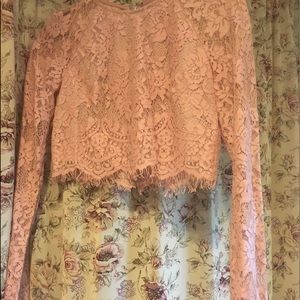 Pink Lace Long Sleeve Crop Top